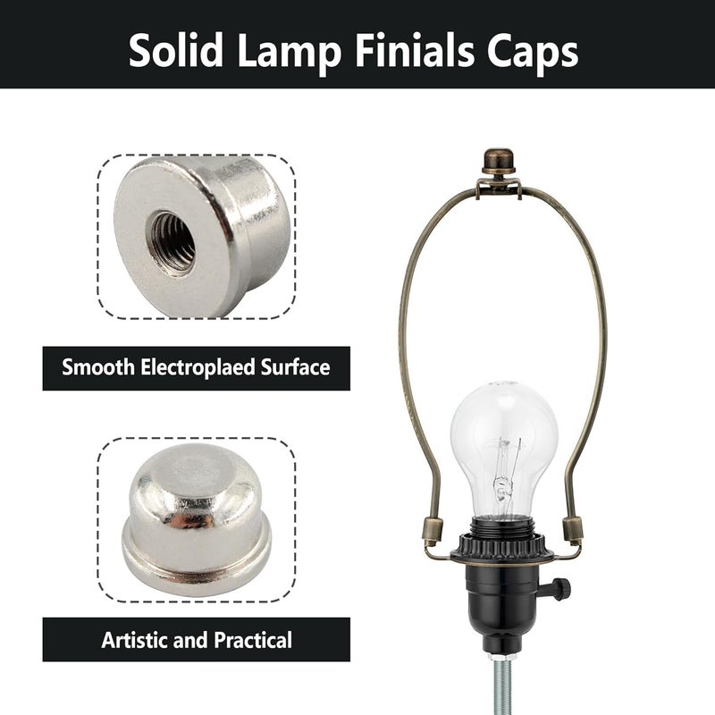 AUXBC 4PCS Solid Lamp Finials Caps Tapped, Knob On Top of The Harp Lampshade Stand, Harp Lamp Finial Knob, 1/2 inch Tall, Silver - Image 4